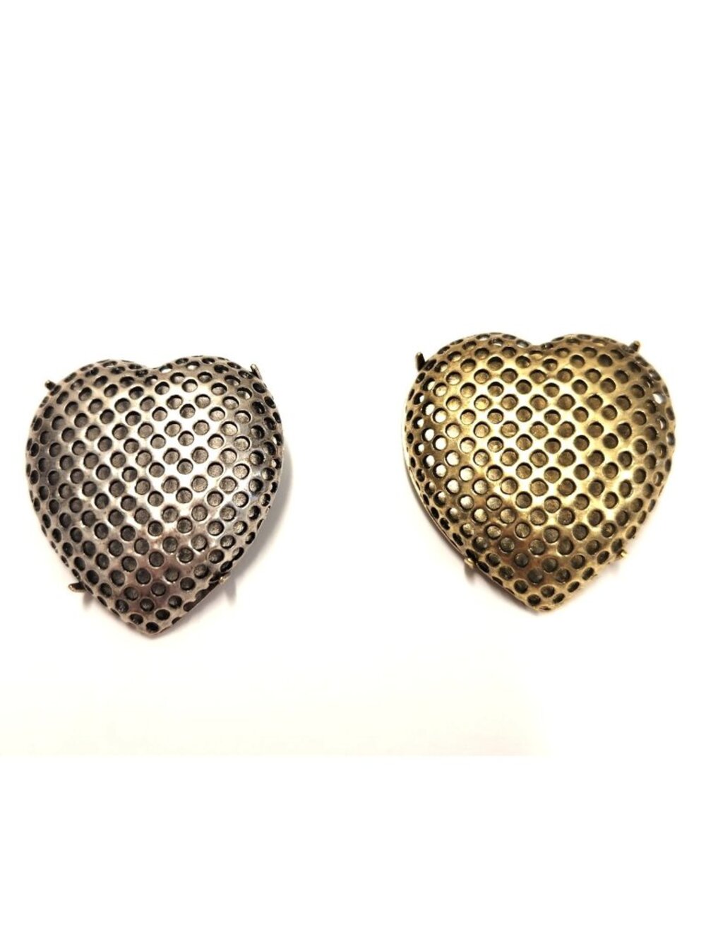 Silver & Gold Tone Heart Craft Brooch Pins Perforated Mesh Metal Hearts READ